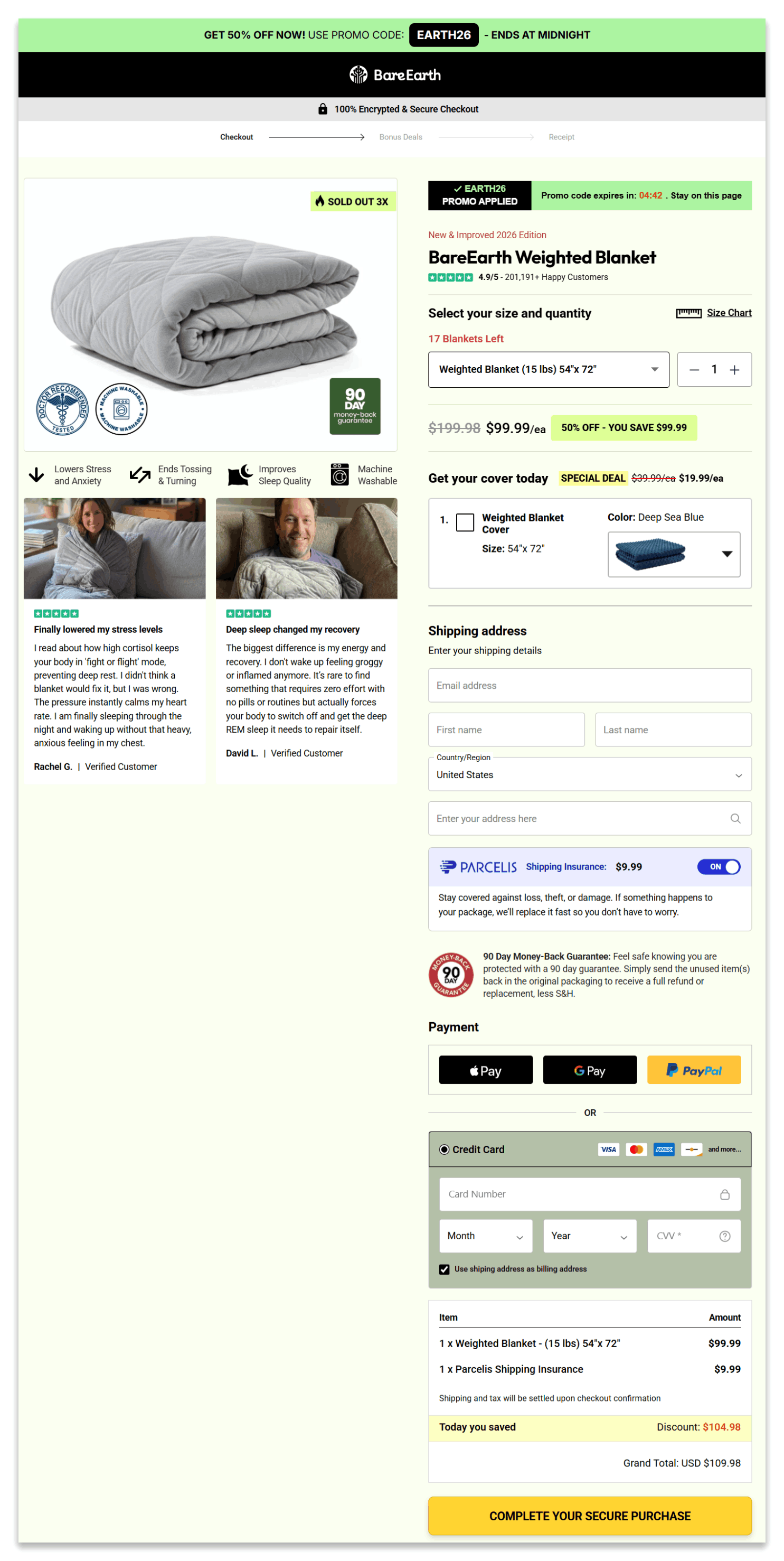 Bareearth Blanket Secure Checkout Page